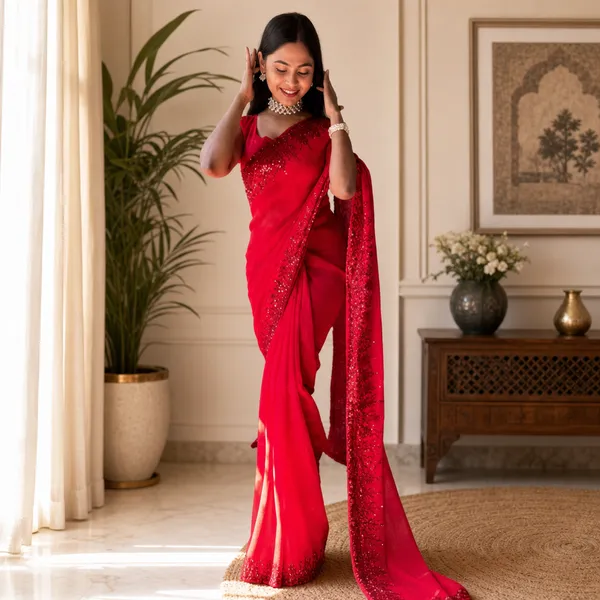 Georgette_With_Sequence_Work_And_Cut_Work_Border_Cherry_Red