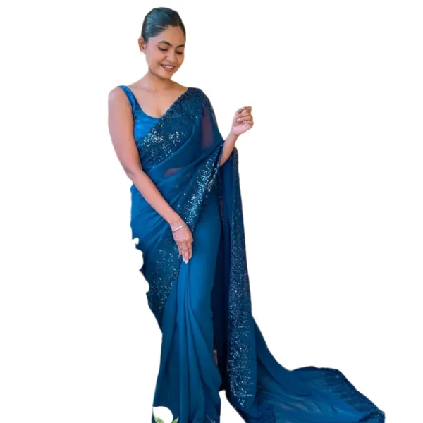 Georgette_With_Sequence_Work_And_Cut_Work_Border_Blue