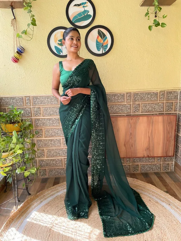 Georgette_With_Sequence_Work_And_Cut_Work_Border_Green