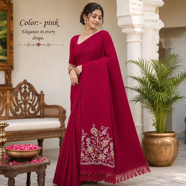 Georgette_Saree_With_All_Over_Siroki_Diamond_With_Fancy_Zalar_Cherry_Red