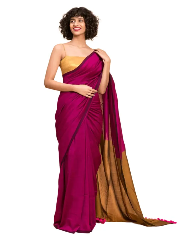 Khadi_Cotton_Sarees_Cherry_Red_With_Yellow