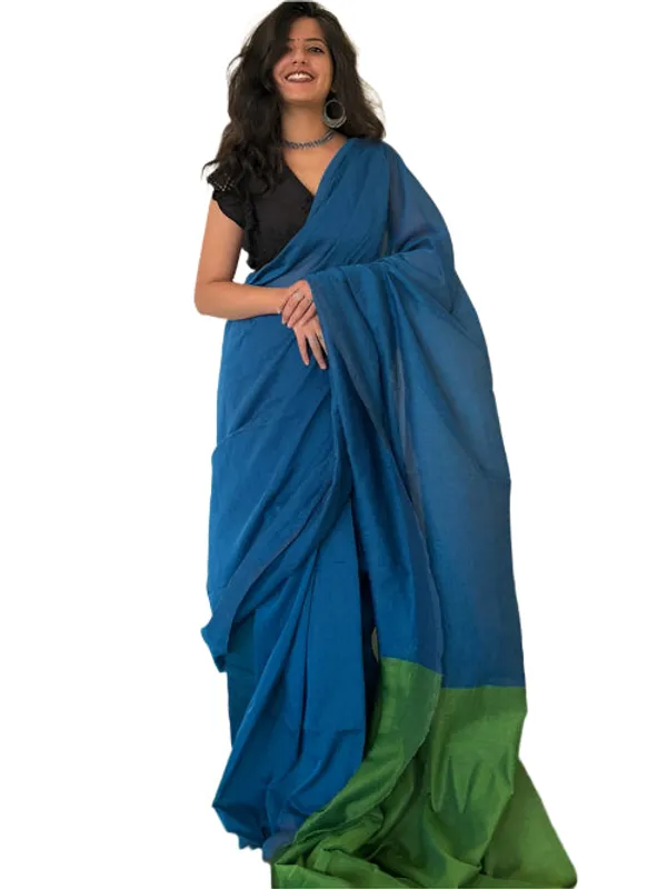 Khadi_Cotton_Sarees_Royal_Blue_With_Green
