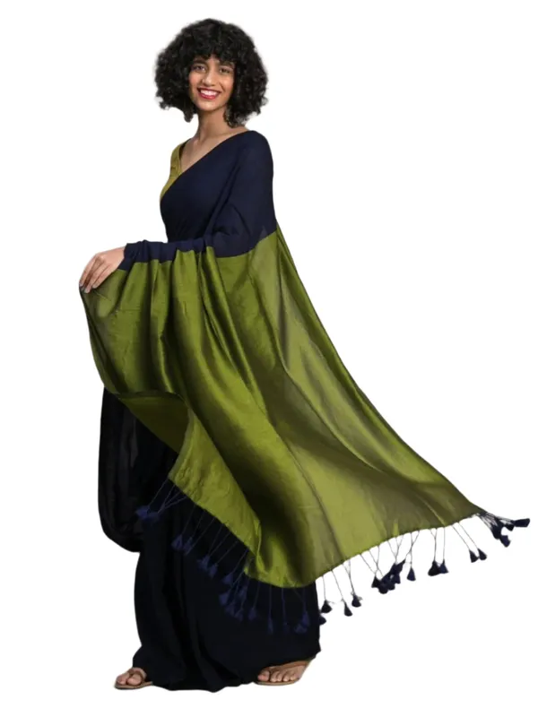 Khadi_Cotton_Sarees_Dark_Blue_With_Green