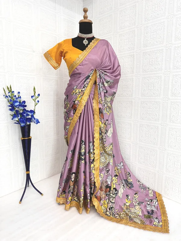 Print_Dola_Silk_Saree_With_Stitched_Blouse_Lavender_With_Yellow