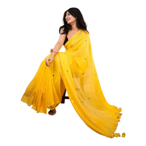 Khadi_Cotton_Sarees_Yellow_Polka
