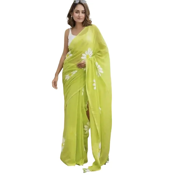 Linen_Sarees_With_Tassels_Parrot_Green