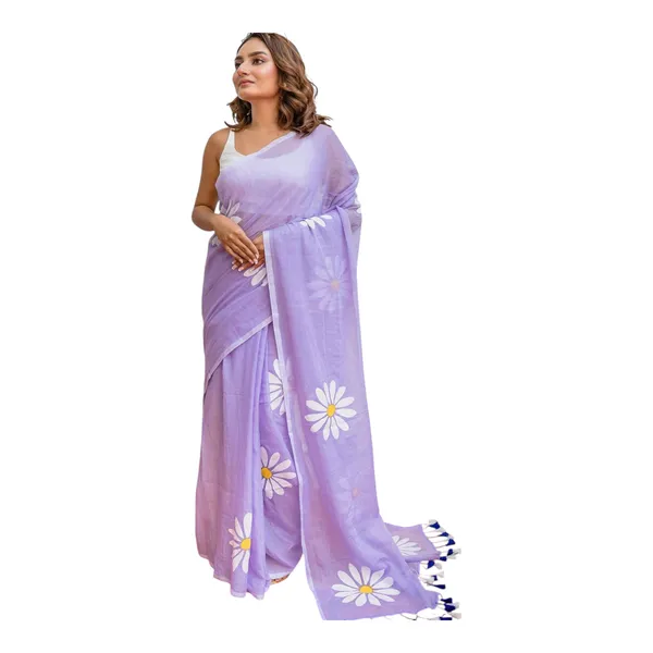 Linen_Sarees_With_Tassels_Pastel_Lavender