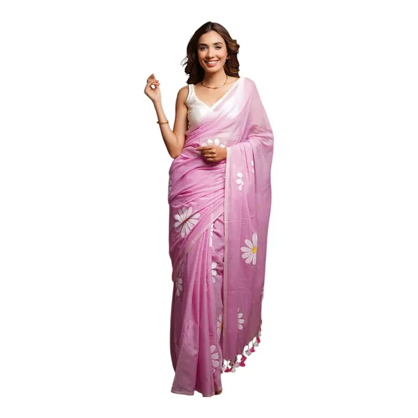 Linen_Sarees_With_Tassels_Baby_Pink