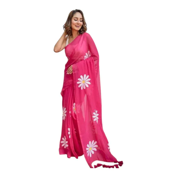Linen_Sarees_With_Tassels_Rani_Pink