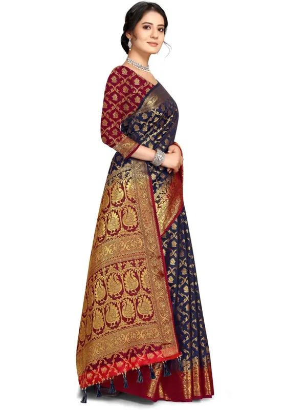 Self_Design_Patola_Cotton_Silk_Sarees_Navy_Blue