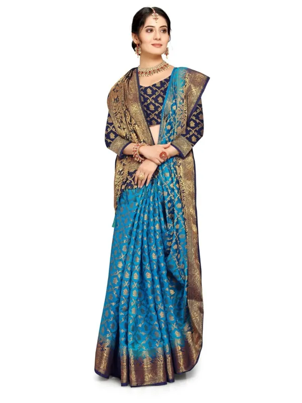 Self_Design_Patola_Cotton_Silk_Sarees_Blue