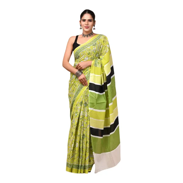 Cotton_Mulmul_Sarees_With_Blouse_Piece_Yellow_Cotton_Adults