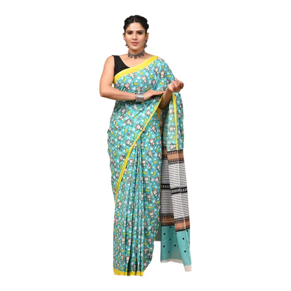 Cotton_Mulmul_Sarees_With_Blouse_Piece_Bottle_Green_Cotton_Adults