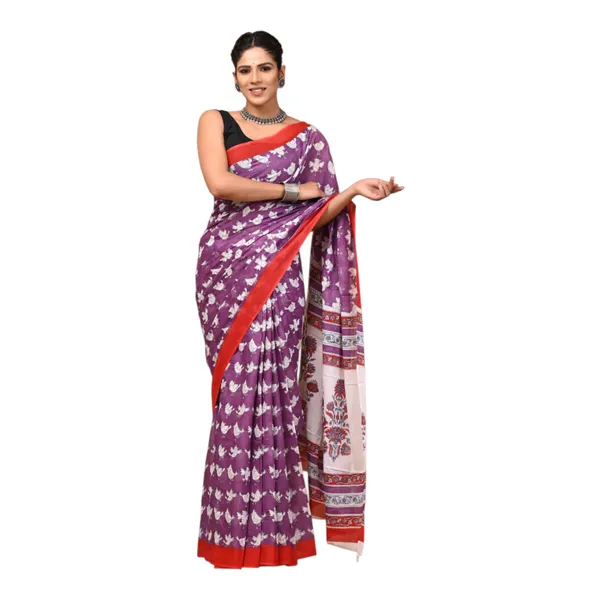 Cotton_Mulmul_Sarees_With_Blouse_Piece_Black_With_Pink_Cotton_Adults