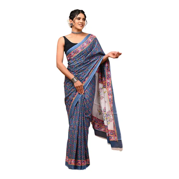 Cotton_Mulmul_Sarees_With_Blouse_Piece_Blue_Cotton_Adults