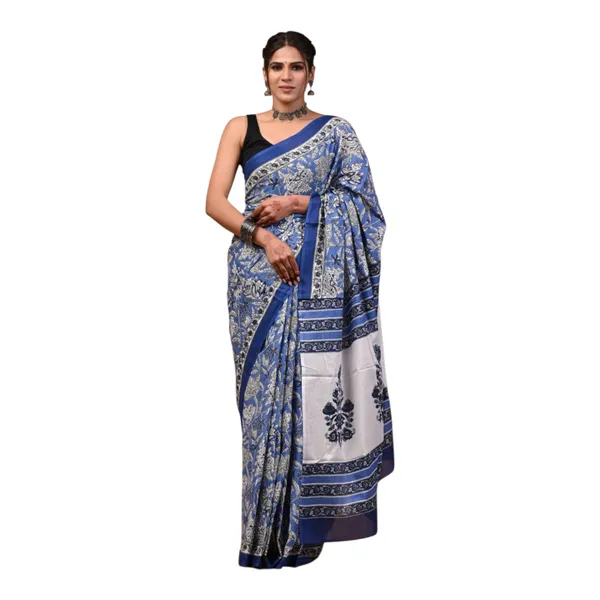 Cotton_Mulmul_Sarees_With_Blouse_Piece_Blue_Cotton_Adults