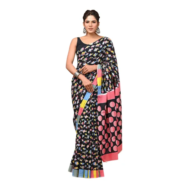 Cotton_Mulmul_Sarees_With_Blouse_Piece_Black_Cotton_Adults
