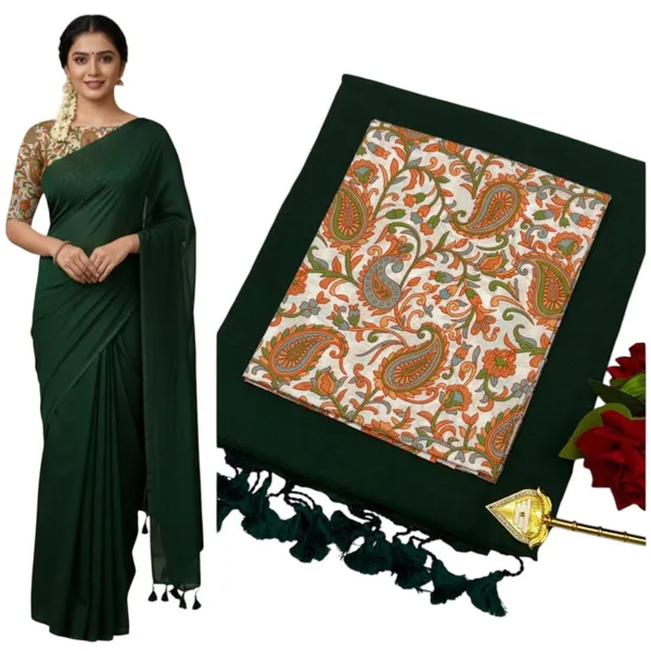 Pure_Khadi_Soft_Cotton_Sarees_Dark_Green_Cotton_Adults