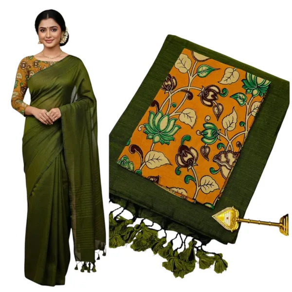 Pure_Khadi_Soft_Cotton_Sarees_Green_Cotton_Adults