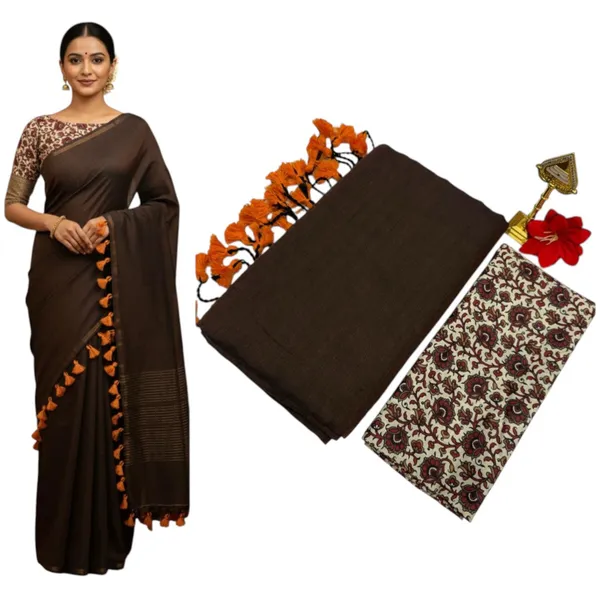 Pure_Khadi_Soft_Cotton_Sarees_Coffee_Brown_Cotton_Adults