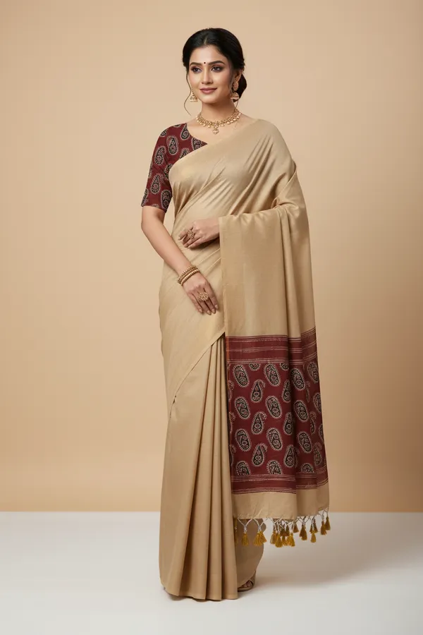 Pure_Khadi_Soft_Cotton_Sarees_Beige_Cotton_Female