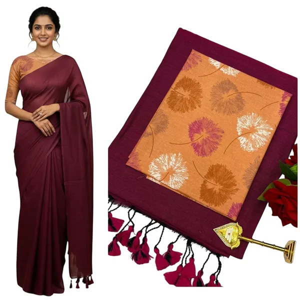 Elegant_Woven_Saree_With_Tassels_Maroon_Cotton_Female