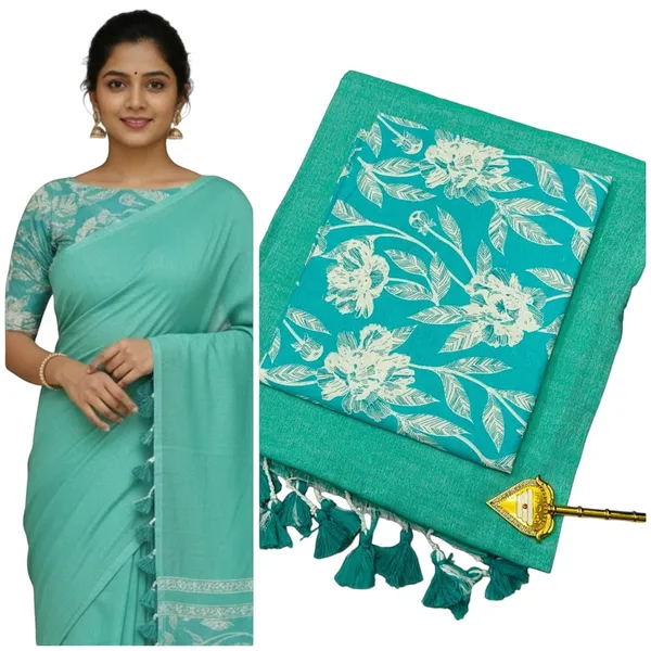 Elegant_Woven_Saree_With_Tassels_Mint_Green_Cotton_Female