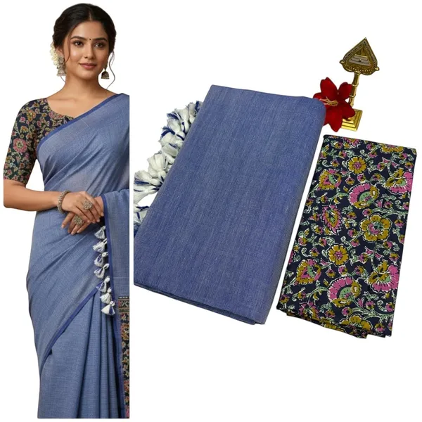 Elegant_Woven_Saree_With_Tassels_Blue_Cotton_Female