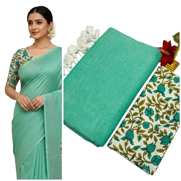 Elegant_Woven_Saree_With_Tassels_Teal_Green_Cotton_Female