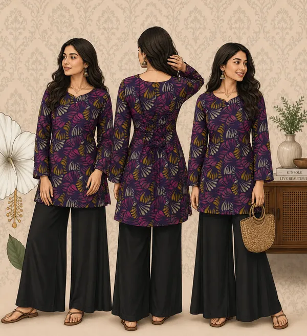 Elegant_Women's_Rayon_Top_Floral_Print_Bell_Sleeves_Back_Dori_Style_Purple
