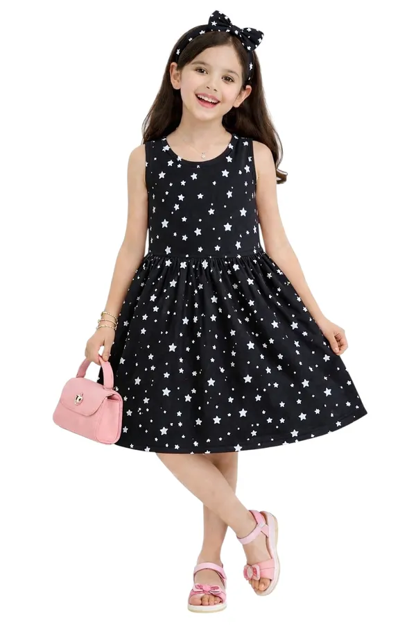 Girls_Printed_Frock_Dress_Black