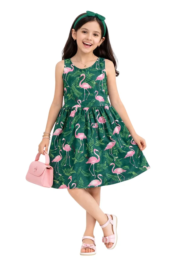 Girls_Printed_Frock_Dress_Green