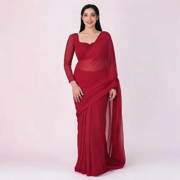 1_Min_Ready_To_Wear_Saree_Blooming_Georgette_Saree_Cherry_Red