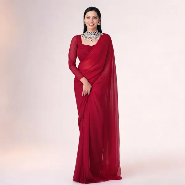 1_Min_Ready_To_Wear_Saree_Blooming_Georgette_Saree_Cherry_Red