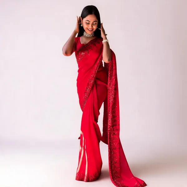 Georgette_With_Sequence_Work_And_Cut_Work_Border_Cherry_Red