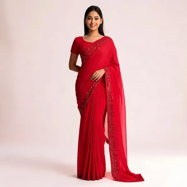 Georgette_With_Sequence_Work_And_Cut_Work_Border_Cherry_Red
