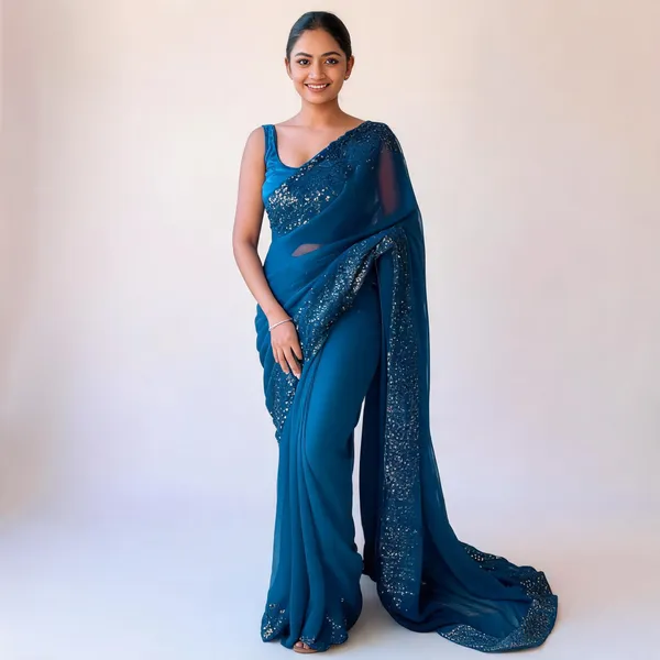 Georgette_With_Sequence_Work_And_Cut_Work_Border_Blue
