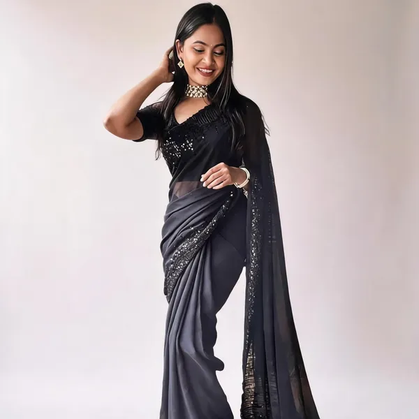 Georgette_With_Sequence_Work_And_Cut_Work_Border_Black