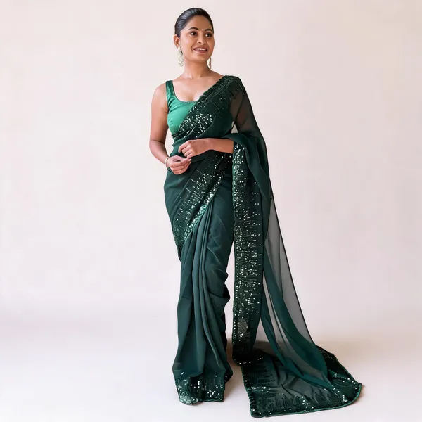 Georgette_With_Sequence_Work_And_Cut_Work_Border_Green