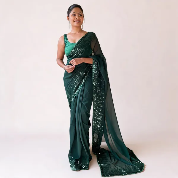 Georgette_With_Sequence_Work_And_Cut_Work_Border_Green