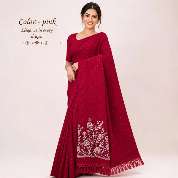Georgette_Saree_With_All_Over_Siroki_Diamond_With_Fancy_Zalar_Cherry_Red