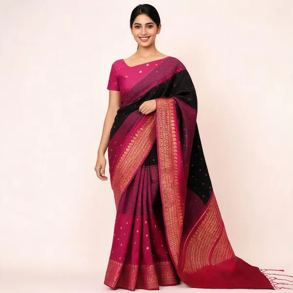 Kalyani_Cotton_With_Gold_Zari_Silk_Saree_Cherry_Red_Adults_Female