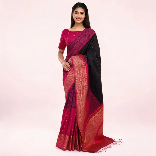 Kalyani_Cotton_With_Gold_Zari_Silk_Saree_Cherry_Red_Adults_Female