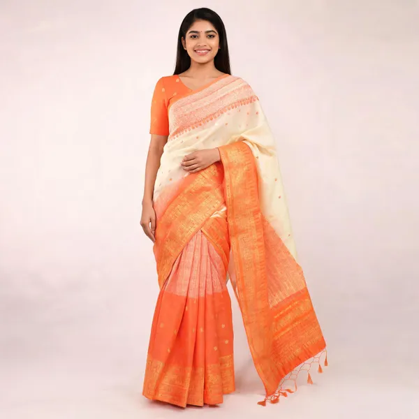 Kalyani_Cotton_With_Gold_Zari_Silk_Saree_Light_Orange_Adults_Female