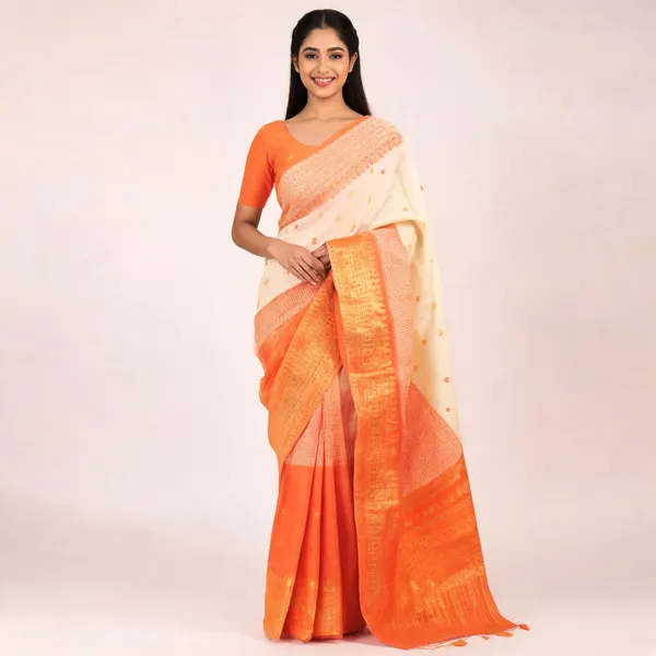 Kalyani_Cotton_With_Gold_Zari_Silk_Saree_Light_Orange_Adults_Female
