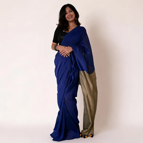 Khadi_Cotton_Sarees_Royal_Blue_With_Yellow_Blouse