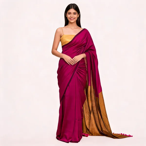 Khadi_Cotton_Sarees_Cherry_Red_With_Yellow