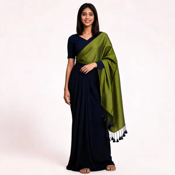Khadi_Cotton_Sarees_Dark_Blue_With_Green