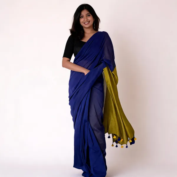 Khadi_Cotton_Sarees_Royal_Blue_With_Yellow