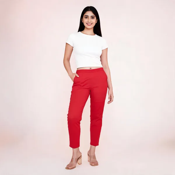 Women's_Regular_Cotton_Pants_Cherry_Red